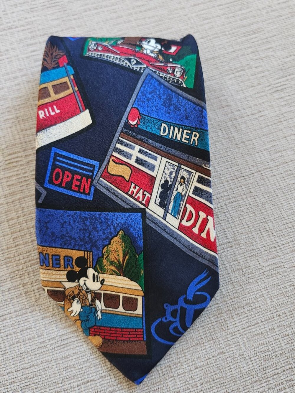 Disney Mickey Mouse Mens Neck Tie Retro Diner Cafe Classic Car Novelty Necktie
